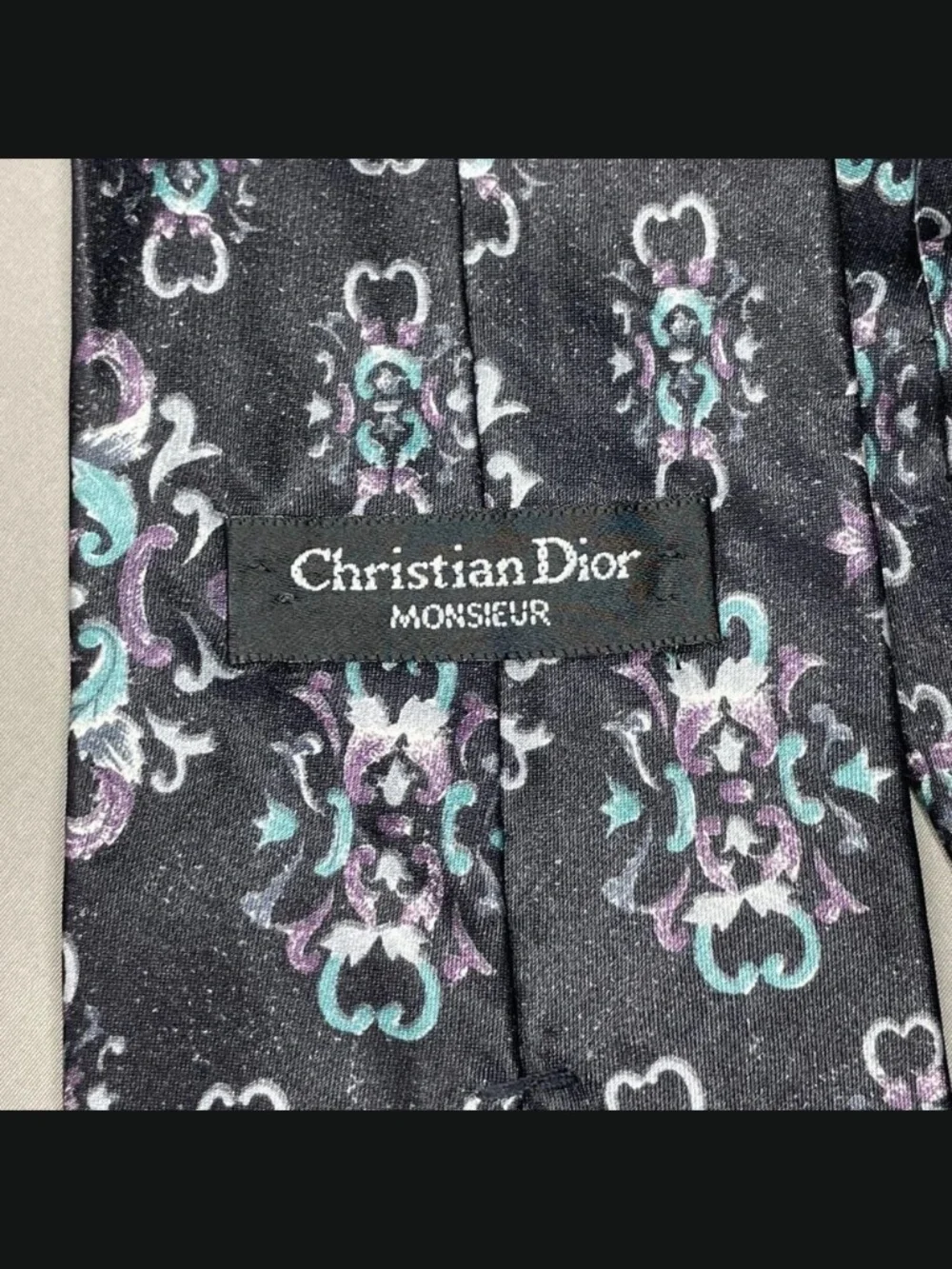 Christian Dior Monsieur Mens Tie black purple blue silk filigree floral designer